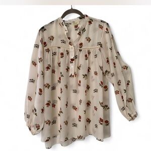 Fairy Whinsy Sheer Nikasha for Anthropology Cream Floral Peasant Blouse size M